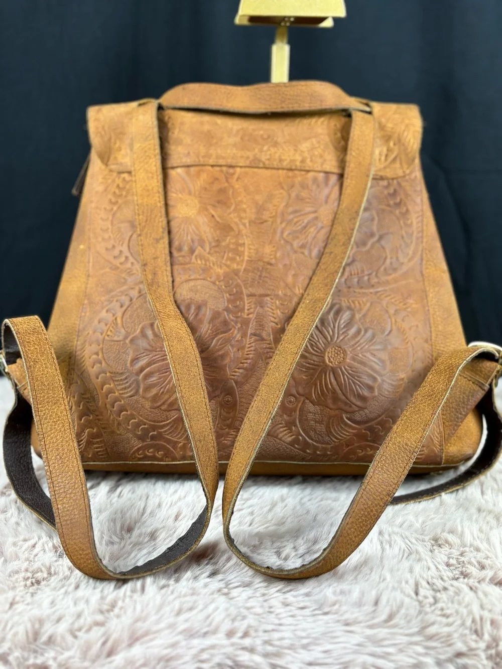 Hand Tooled Vintage Leather Backpack Purse Floral Western Boho Handbag